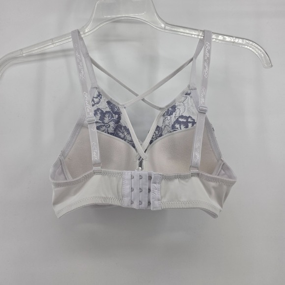 Bella Womens 34B Padded Underwire White/Blue Floral Bra Cris Cross top - Picture 3 of 4
